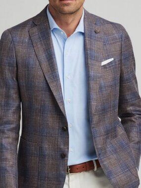 Peter Millar Crown Crafted Blazer 46L Wool Silk Linen Plaid Sport Coat NWT $1295